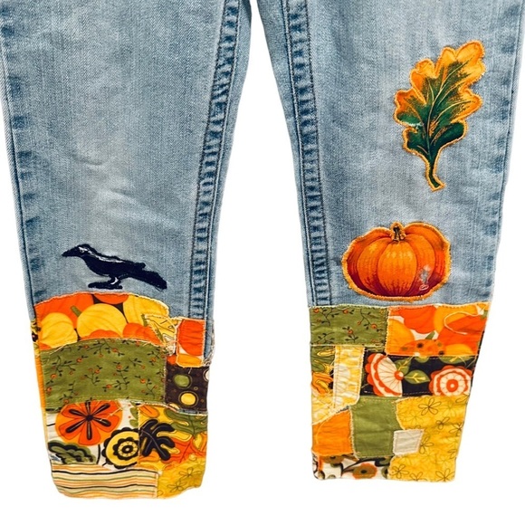 -SOLD-OshKosh Fall Pumpkin Halloween Themed Patch Handmade Custom Jean girls 7 - Picture 4 of 8